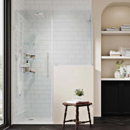 Ove Decors Endless 72" High x 53-7/8" Wide x 31-1/8" Deep Hinged Semi Frameless Shower Enclosure with Clear Glass Satin Nickel