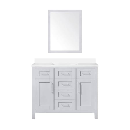 Ove Decors Tahoe 42" Free Standing Single Basin Vanity Set with Cabinet, Cultured Marble Vanity Top, and Framed Mirror Dove Grey / Cultured Marble Top