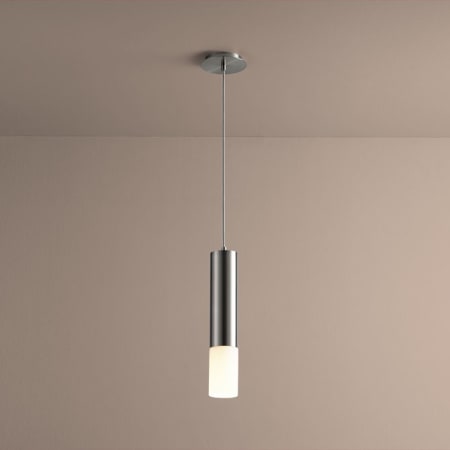 Oxygen Lighting Single Light 3-1/2" Wide Integrated LED Mini Pendant Satin Nickel / Matte Opal Shade