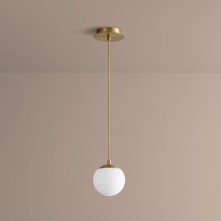 Oxygen Lighting Luna Single Light 6" Wide LED Mini Pendant with Frosted Glass Shade Aged Brass