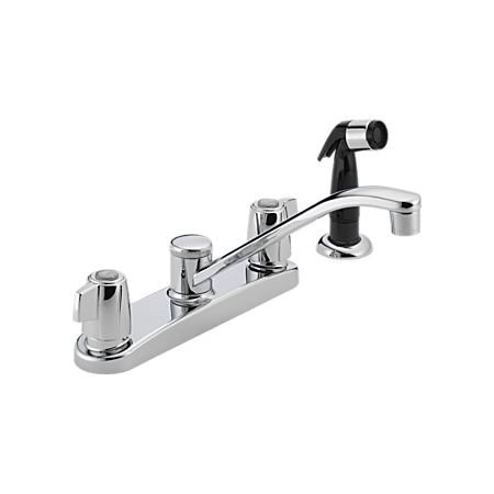 Peerless Core 1.5 GPM Widespread Kitchen Faucet with Double Ergonomic Blade Handles and Side Spray - Lifetime Limited Warranty Chrome