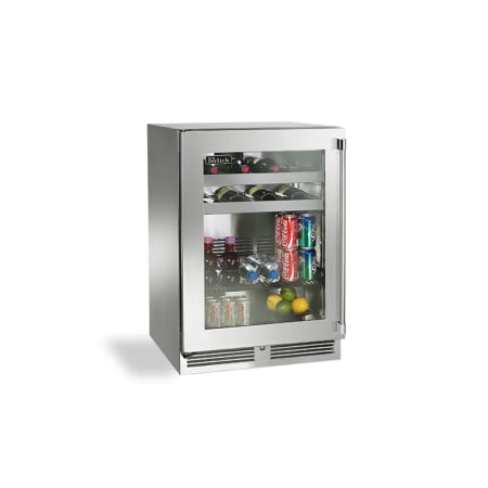 Perlick 24 Inch Wide 62 Can Capacity Energy Star Rated Beverage Center with Left Hinge and Door Lock Stainless Steel Framed Glass
