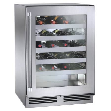 Perlick Signature Series 24 Inch Wide 45 Bottle Capacity Built-In Wine Cooler with Right Hinge Stainless Steel Framed Glass
