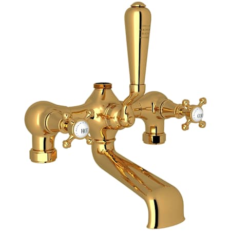 Perrin and Rowe Georgian Era Deck / Floor / Wall Mounted Clawfoot Tub Filler with Built-In Diverter Unlacquered Brass (Living Finish)