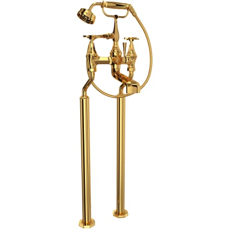 Perrin and Rowe Deco Floor Mounted Clawfoot Tub Filler with Built-In Diverter - Includes Hand Shower English Gold