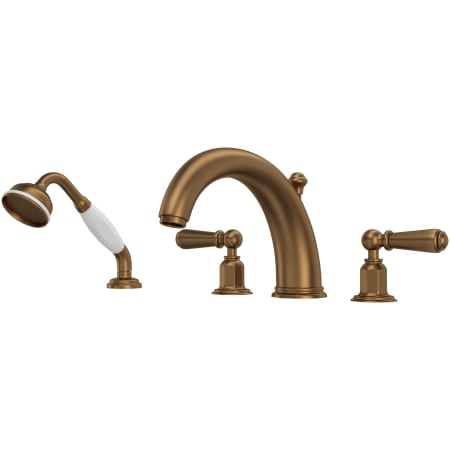 Perrin and Rowe Edwardian Deck Mounted Roman Tub Filler with Built-In Diverter - Includes Hand Shower English Bronze