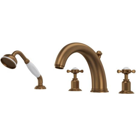 Perrin and Rowe Edwardian Deck Mounted Roman Tub Filler with Built-In Diverter - Includes Hand Shower English Bronze