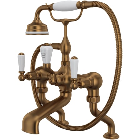 Perrin and Rowe Edwardian Deck Mounted Tub Filler with Built-In Diverter - Includes Hand Shower English Bronze