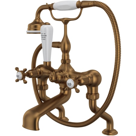 Perrin and Rowe Edwardian Deck Mounted Tub Filler with Built-In Diverter - Includes Hand Shower English Bronze