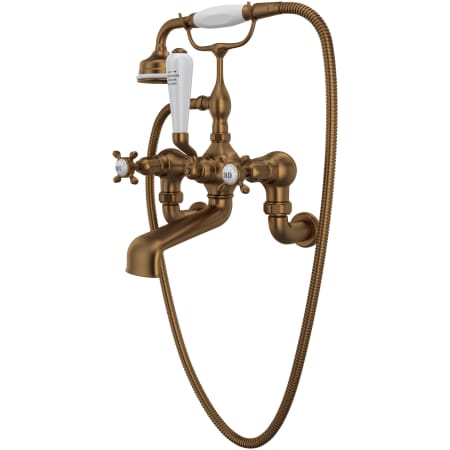 Perrin and Rowe Edwardian Wall Mounted Tub Filler with Built-In Diverter - Includes Hand Shower English Bronze
