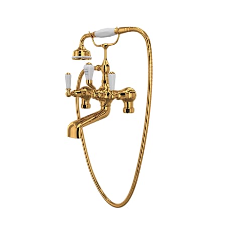 Perrin and Rowe Edwardian Wall / Deck / Floor Mounted Clawfoot Tub Filler with Built-In Diverter - Includes Hand Shower English Gold