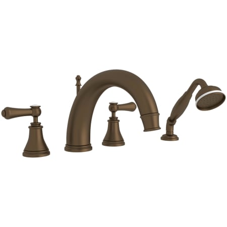 Perrin and Rowe Georgian Era Deck Mounted Roman Tub Filler with Built-In Diverter - Includes Hand Shower English Bronze