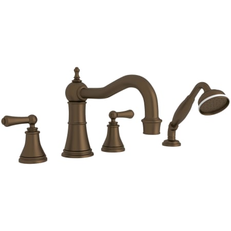 Perrin and Rowe Georgian Era Deck Mounted Roman Tub Filler with Built-In Diverter - Includes Hand Shower English Bronze