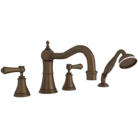 Perrin and Rowe Georgian Era Deck Mounted Roman Tub Filler with Built-In Diverter - Includes Hand Shower English Bronze