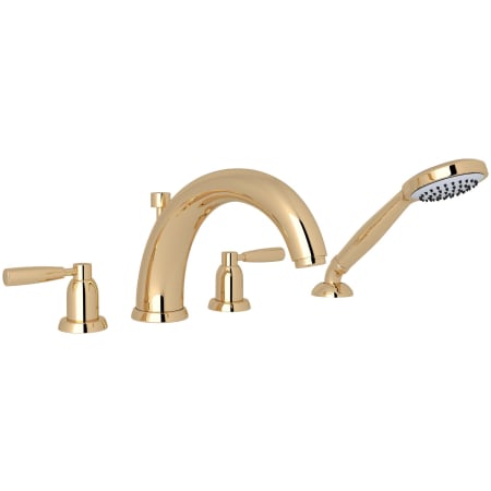 Perrin and Rowe Holborn Deck Mounted Roman Tub Filler with Built-In Diverter - Includes Hand Shower English Gold