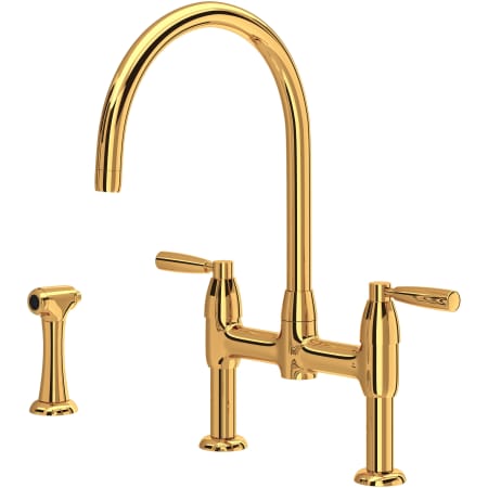 Perrin and Rowe Holborn 1.5 GPM Widespread Bridge Kitchen Faucet - Includes Side Spray English Gold