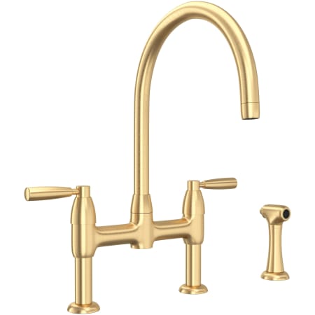 Perrin and Rowe Holborn 1.5 GPM Widespread Bridge Kitchen Faucet - Includes Side Spray Satin English Gold
