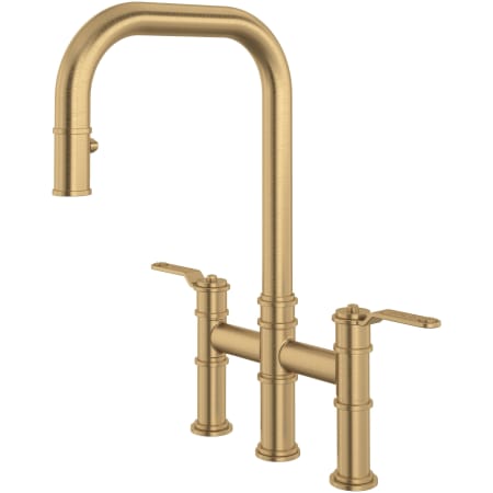 Perrin and Rowe Armstrong 1.8 GPM Widespread Bridge Pull Down Kitchen Faucet Satin English Gold