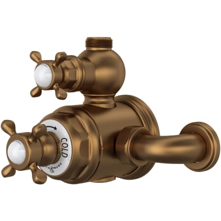Perrin and Rowe Edwardian Two Function Thermostatic Valve Trim with Dual Cross Handles, Integrated Diverter, and Volume Control English Bronze