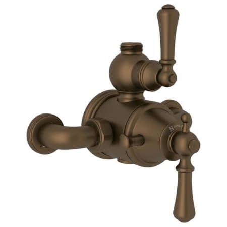 Perrin and Rowe Georgian Era Two Function Thermostatic Valve Trim with Dual Lever Handles, Integrated Diverter, and Volume Control English Bronze