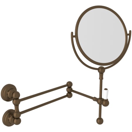 Perrin and Rowe Edwardian 9"W x 14-7/8"H Circular Brass Framed Wall Mounted Make-up Mirror English Bronze