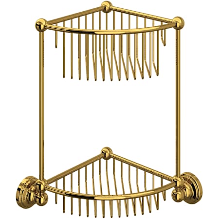 Perrin and Rowe Two Tier Corner Shower Basket Unlacquered Brass
