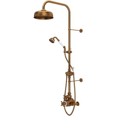 Perrin and Rowe Edwardian Exposed Thermostatic Shower System with Shower Head, Hand Shower, Slide Bar, Shower Arm, Hose, Valve Trim, and Cross Handles English Bronze