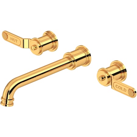 Perrin and Rowe Armstrong Wall Mounted Widespread Bathroom Faucet Trim with Lever Handles English Gold