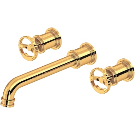 Perrin and Rowe Armstrong Wall Mounted Widespread Bathroom Faucet Trim with Wheel Handles English Gold