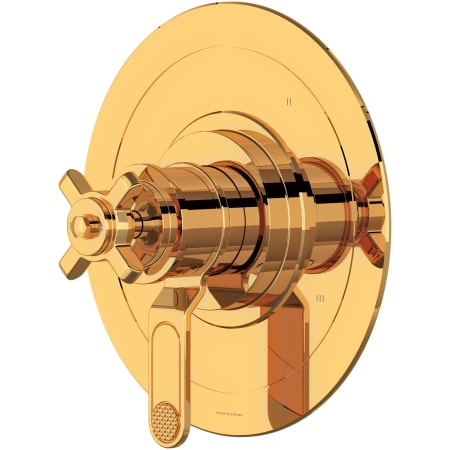 Perrin and Rowe Armstrong Three Independent, Two Shared Function Thermostatic Valve Trim Only with Single Cross Handle and Integrated Diverter - Less Rough In English Gold