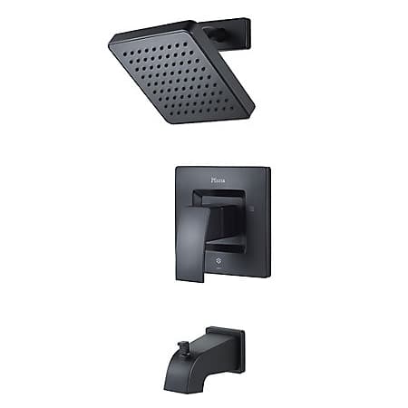 Pfister Kenzo Tub and Shower Trim Package Single Handle Pressure Balanced with Raincan Shower Head Black