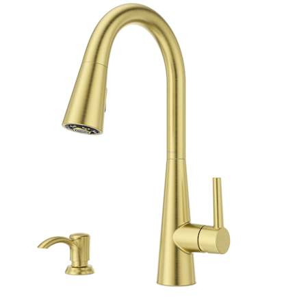 Pfister Barullii 1.8 GPM Single Hole Pull Down Kitchen Faucet - Includes Soap Dispenser and Escutcheon Brushed Gold