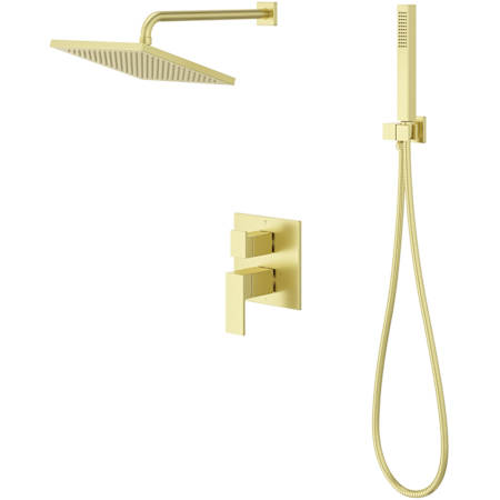 Pfister Dumont Pressure Balanced Shower System with Shower Head, Hand Shower, Shower Arm, Hose, and Valve Trim Spot Defense Brushed Gold