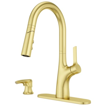 Pfister Ceylon 1.8 GPM Single Hole Pull Down Kitchen Faucet with TopPfit and MagnePfit Technologies - Includes Escutcheon and SoloTilt Soap Dispenser Brushed Gold