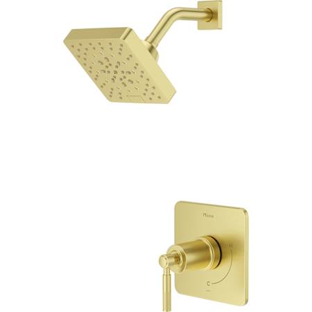 Pfister Hillstone Pressure Balance Shower with Square Multi-Function Showerhead, 9" Shower Arm & Flange Brushed Gold