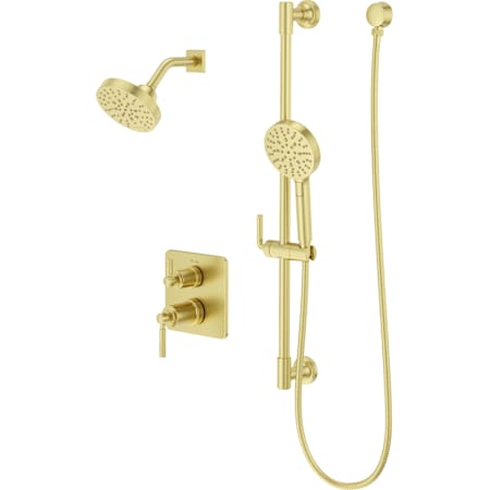 Pfister Hillstone Stacked Shower Trim with Round Multifunction Showerhead, 9" Shower Arm & Flange, Multifunction Hand Shower on Slidebar Kit Brushed Gold