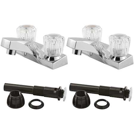 Pfister Pfirst Series 1.2 GPM 3 Hole Bathroom Faucet with Acrylic Knobs and Pop-Up Drain Assembly Polished Chrome