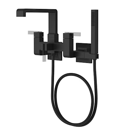 Pfister Verve Wall Mounted Tub Filler with Built-In Diverter and Hand Shower - Less Rough In and Handles Matte Black
