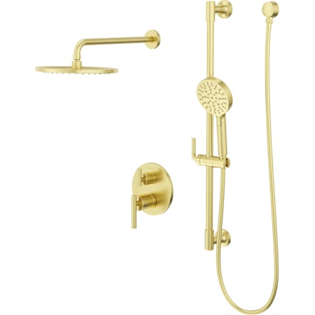 Pfister Contempra Stacked Pressure Balance Trim with 10" Rainhead, 18" Straight Shower Arm & Flange, & Hand Shower on Slidebar Brushed Gold