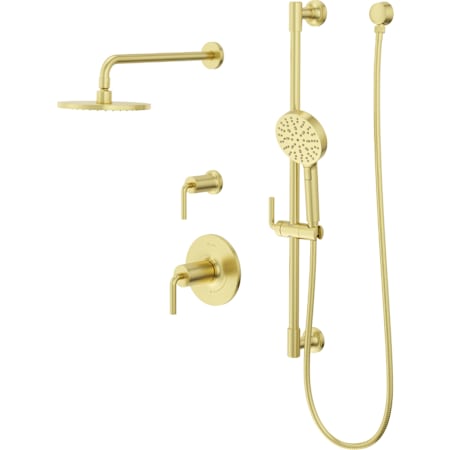 Pfister Tenet Pressure Balance Shower & Diverter Trim, 10" Rainhead, 18" Straight Arm & Flange, & Multi-Function Hand Shower on Slidebar Kit Brushed Gold