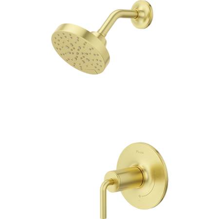 Pfister Tenet Pressure Balance Shower Trim with Round Multi-Function Showerhead, 9" Shower Arm & Flange Brushed Gold