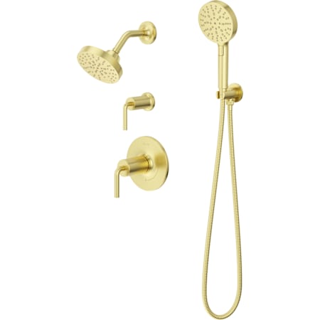 Pfister Tenet Pressure Balance Shower & Diverter Trim with Round Multi-Function Showerhead, 9" Shower Arm and Flange Brushed Gold