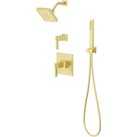 Pfister Verve Pressure Balance Shower Trim with Diverter, Square Multi-function Showerhead, 9" Shower Arm & Flange, Hand Shower Wand Drop ElbowithHook Brushed Gold