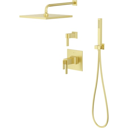 Pfister Verve Therm Shower Trim with Diverter, 10" Rainhead, 18" Straight Shower Arm & Flange, Hand Shower Wand Drop ElbowithHook Brushed Gold