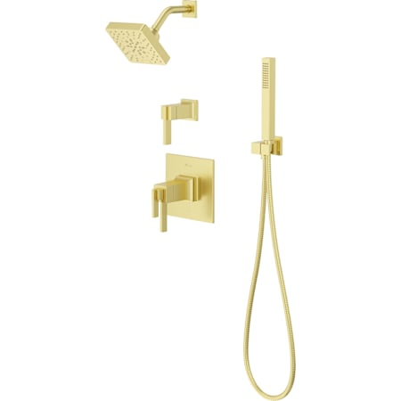 Pfister Verve Therm Shower & Diverter Trim with Square Multi-function Showerhead and Hand Shower Wand on Hook Brushed Gold