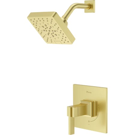 Pfister Verve Pressure Balance Shower with Square Multi-Function Showerhead, 9" Shower Arm & Flange Brushed Gold