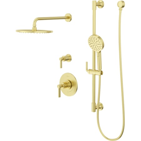 Pfister Winter Park Pressure Balance Shower & Diverter Trim with 10" Rainhead, 18" Straight Shower Arm & Flange, Multi-Function Hand Shower on Slidebar Kit Brushed Gold