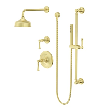 Pfister Tisbury Pressure Balanced Shower System with Shower Head, Hand Shower, Slide Bar, Shower Arm, Hose, and Valve Trim - Less Rough-In Valve Brushed Gold
