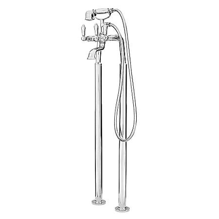 Pfister Freestanding Floor Mounted Tub Filler with Metal Lever Handles and Built-In Diverter - Includes Hand Shower Polished Chrome
