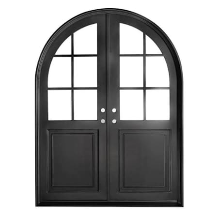 Pinkys Iron Doors Getty Thermally Broken Double Full Arch 70" x 92" Left Hand Inswing Door with Low-E Glass, Black Hinges and 6"Jamb Black